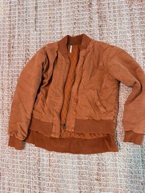 Rust Orange Quilted Bomber Jacket
